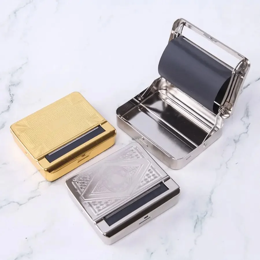 MOONSHADE Automatic Rolling Cigarette Case Portable Metal Tobacco Roller 70mm Rolling Paper Maker Smoking Accessories Men Gadget