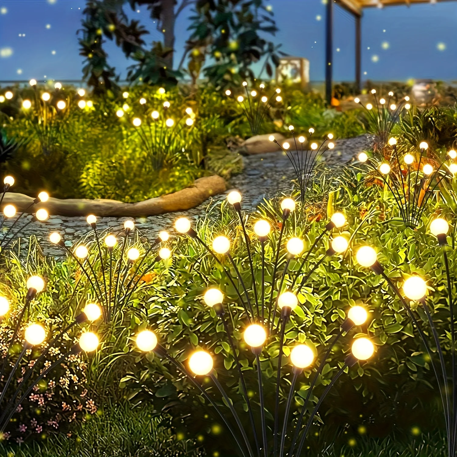 

4pcs 32LED Lights Solar Outdoor Lawn Firefly Decorative Lights Wind Blowing Rocking Terrace Garden Christmas Decorative Lights