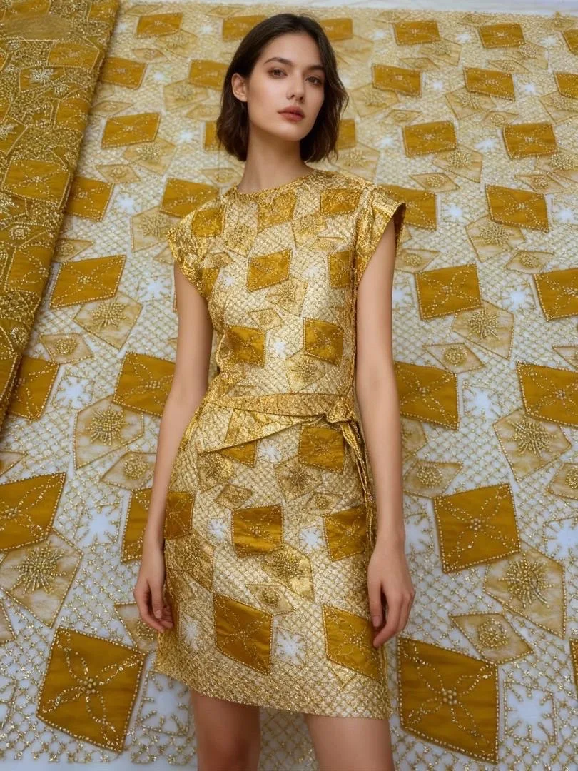 

Модная африканская нигерийская кружевная ткань с вышивкой бисером 202, элитная роскошная французская сетка с блестками, кружевная ткань для свадебного платья для женщин