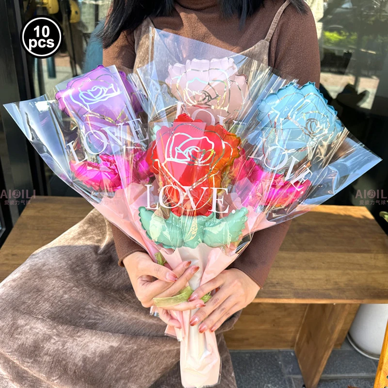 10pcs Mini Rose Flower Balloons Rose Shaped Balloons Valentines Day Wedding Decor Girl Gift Baby Shower Birthday Party Supplies