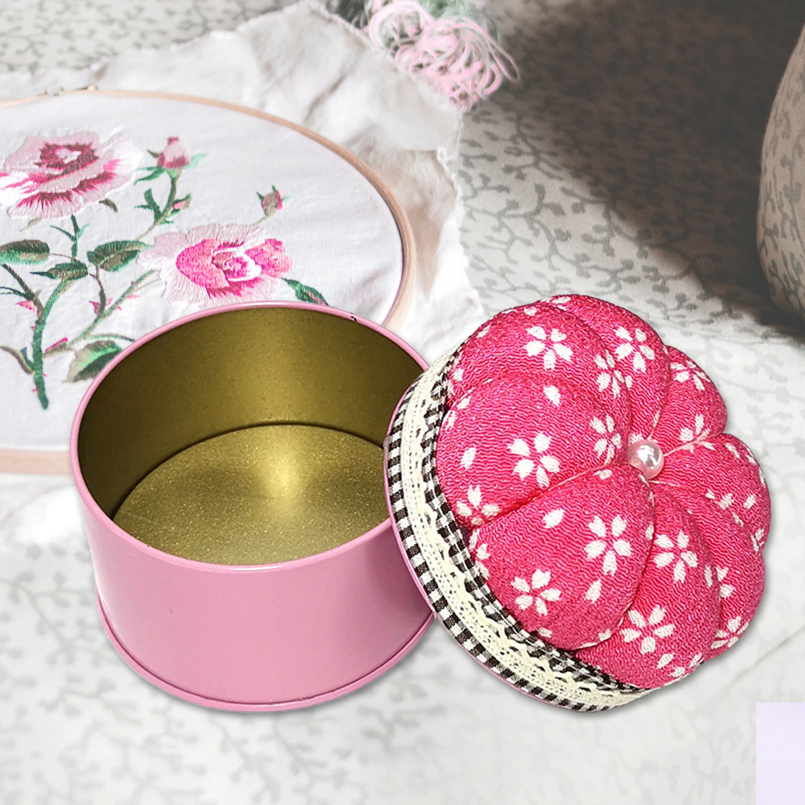 Pumpkin Needle Pin Cushion Sewing Access Round Needle Pin Pillow w/ Storage Box Case DIY Craft Needlework Stitching Embroidery