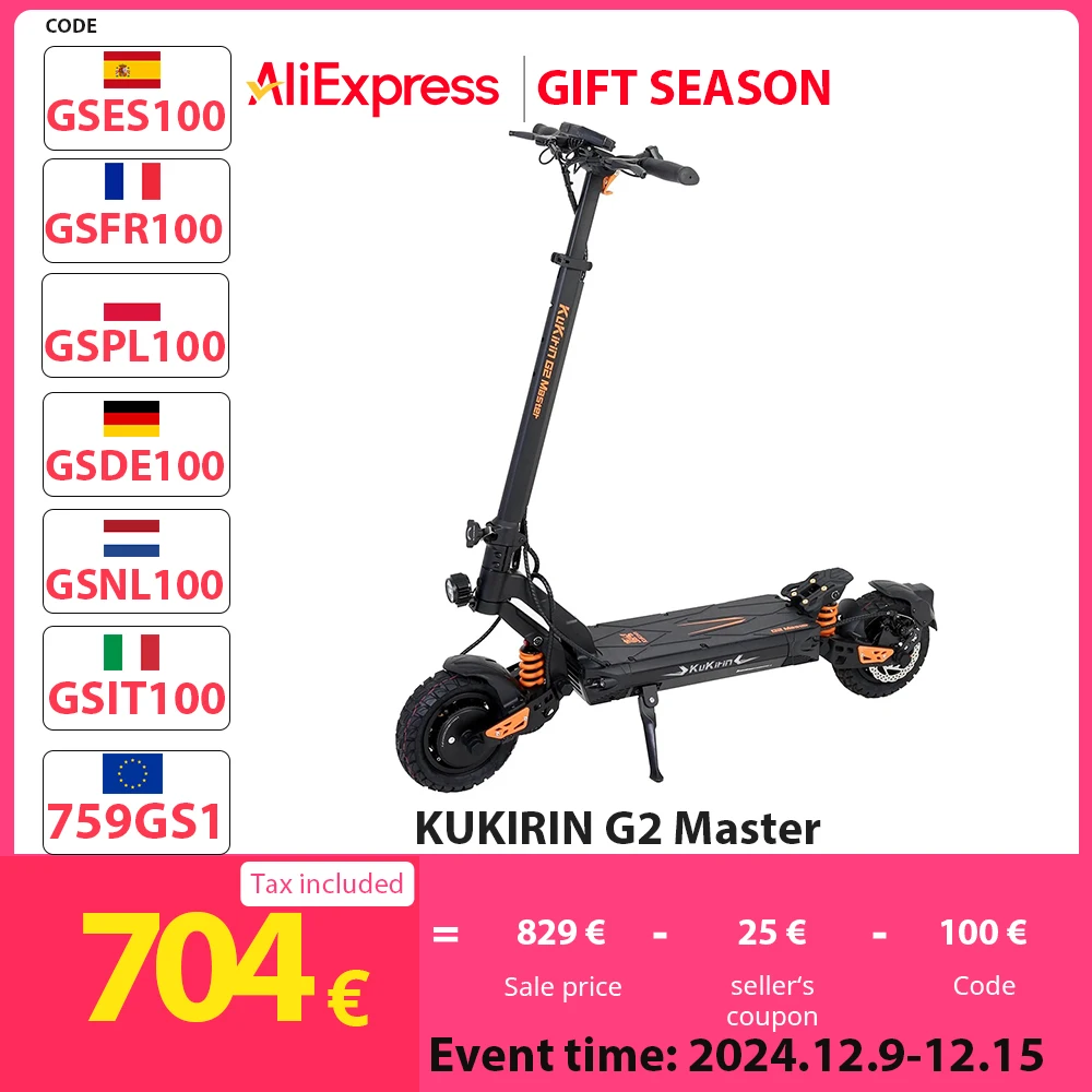 KUKIRIN-patinete eléctrico todoterreno G2 Master, neumático de 10 pulgadas, Motor de 2x1000W, batería de 52V 20,8 Ah, 70km, rango máximo de 60 km/h,