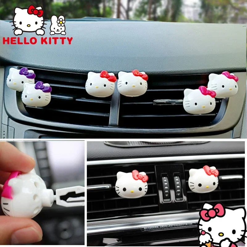 2pcs Hello Kitty Car Fragrance Aromatherapy Air Freshener Cute Women Car Air Outlet Decoration Air Vent Clip Car Accessories