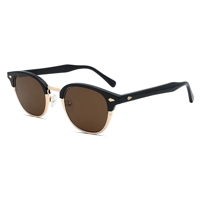 

FocusAid Women's Retro Classic Half Metal Round Frame Sunglasses Men's Fashion Rivet Design Metal Acetate Sunglasses UV400