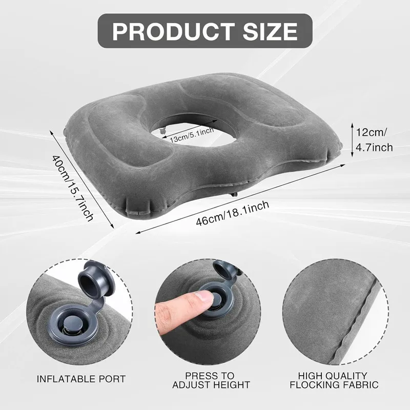 Inflatable Seat Cushion For Hip & Waist Support Hemorrhoid Relief Pad For Long Sitting Office Chair Home Use