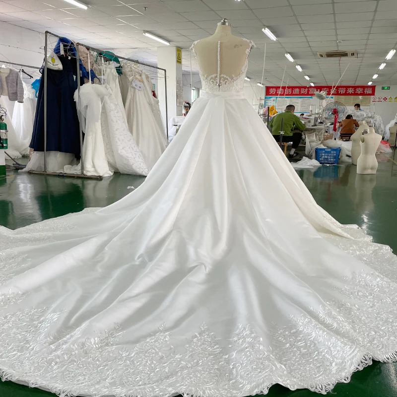 JANCEMBER gaun pernikahan klasik 2 dalam 1 dapat dilepas gaun panjang lantai Satin untuk wanita 2023 applique renda SS02 Vestido De Novia