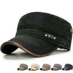 Breathable Flat Adjustable Cap Men Army Denim Baseball Cap Cotton Cadet Hat