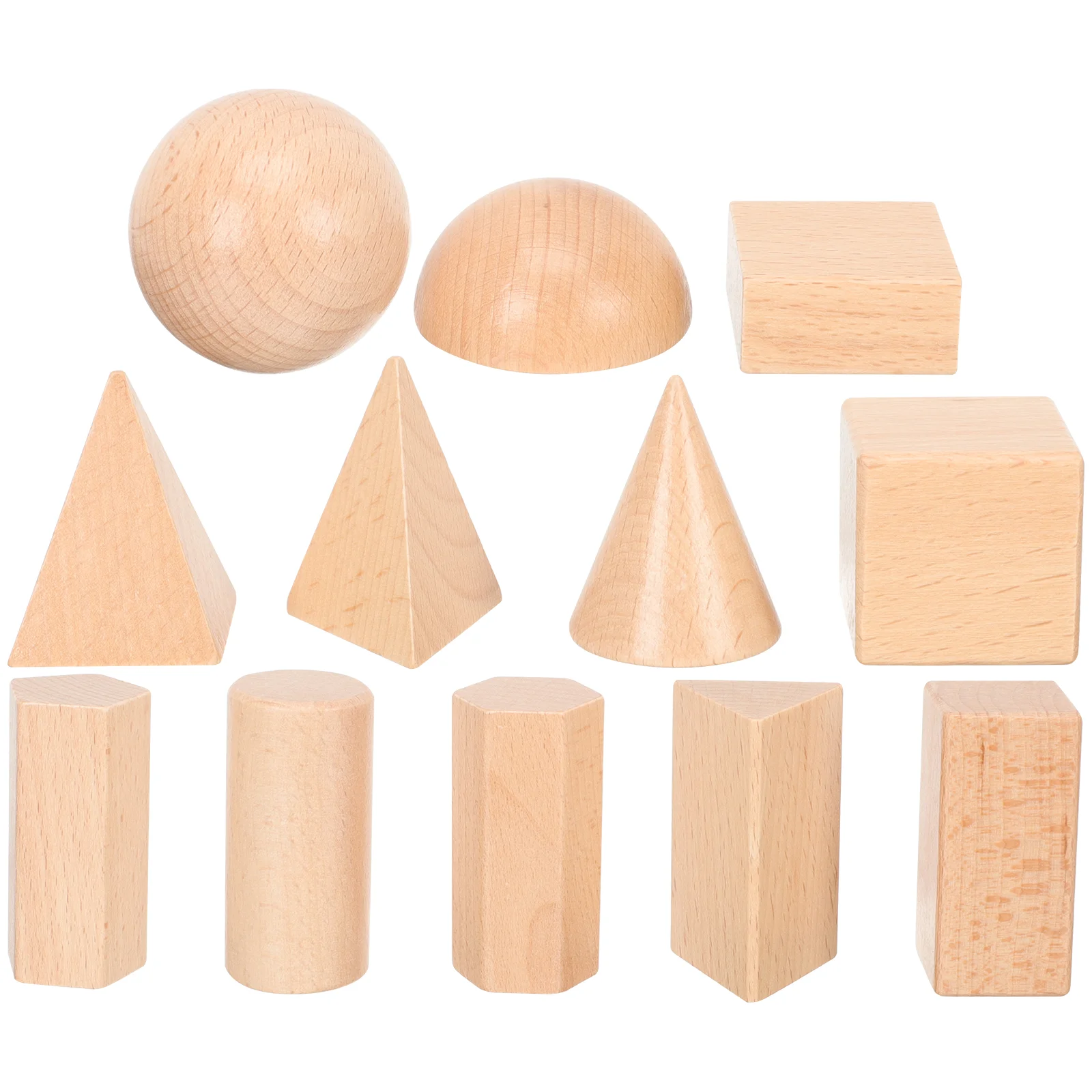 12 Pcs Geometry Model Manipulatives for Elementary School Geometric Solids Math Tools Kids Preschool Wood Grain 3d Shapes