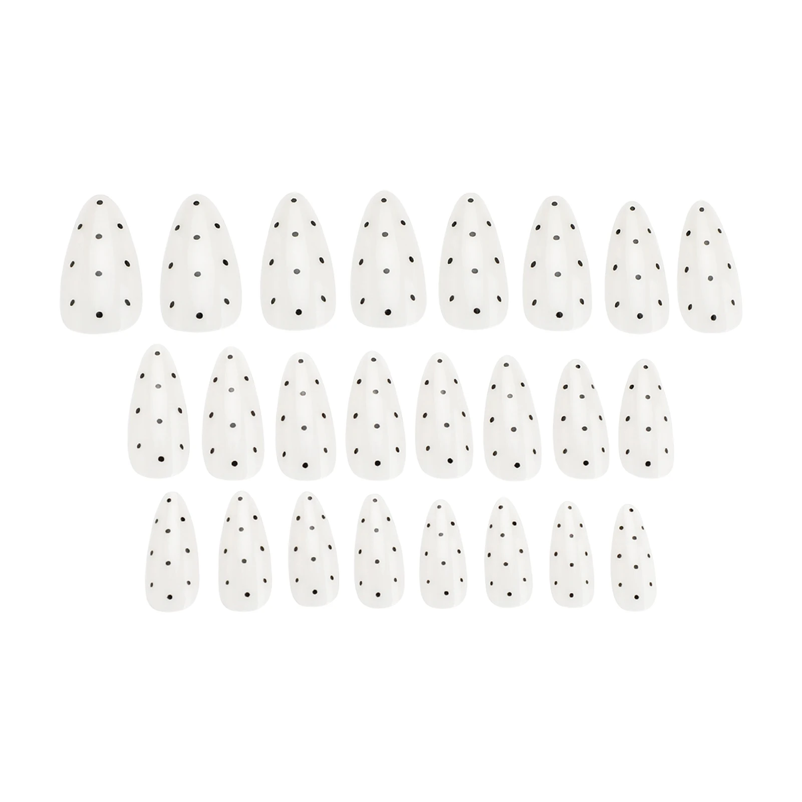 White False Nails Quick Apply Almond Press On Nails for Party Wedding Holiday Black Polka Dot Printed DIY Manicure Tips 24 Pcs