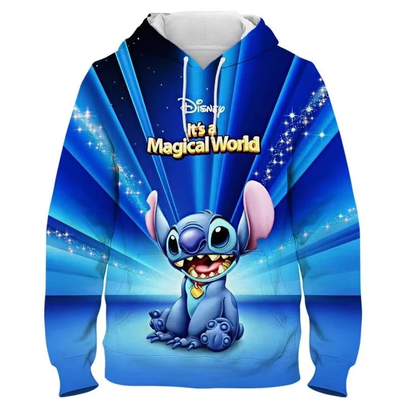 2024 New Disney Stitch Anime Fashion Men\'s Spring and Autumn Season 3D Printed Children\'s Hoodies Women\'s Street Style Hoodies