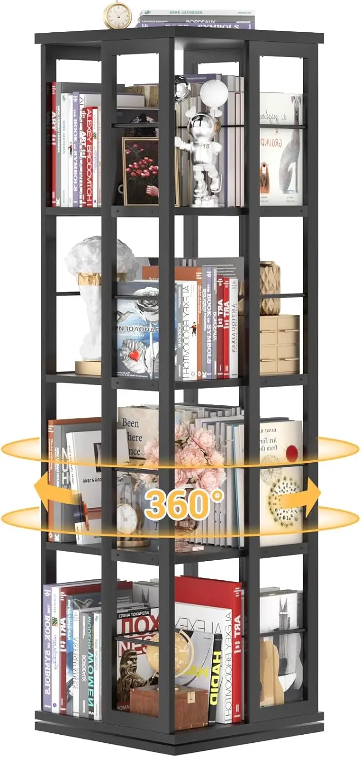 

Rotating Bookshelf, 360° Spinning Wood Bookcase, Narrow Floor Standing Shelf for Small Space, Black