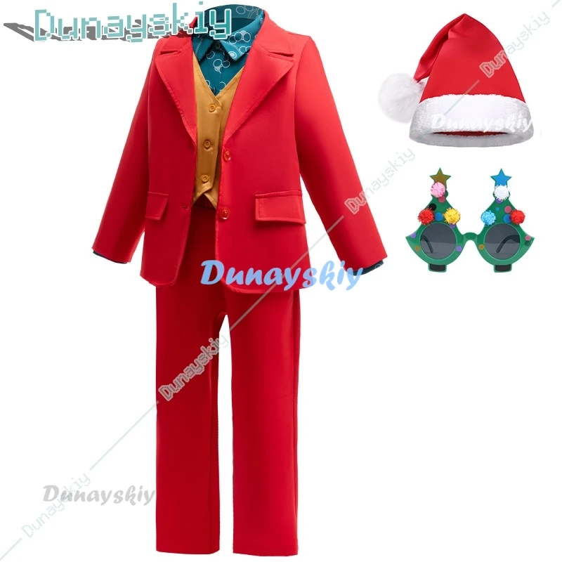 Kid Jokerr Cosplay Costume Red Suit Set Clown Costume For Boy Role Playing Party Halloween Costumes Party