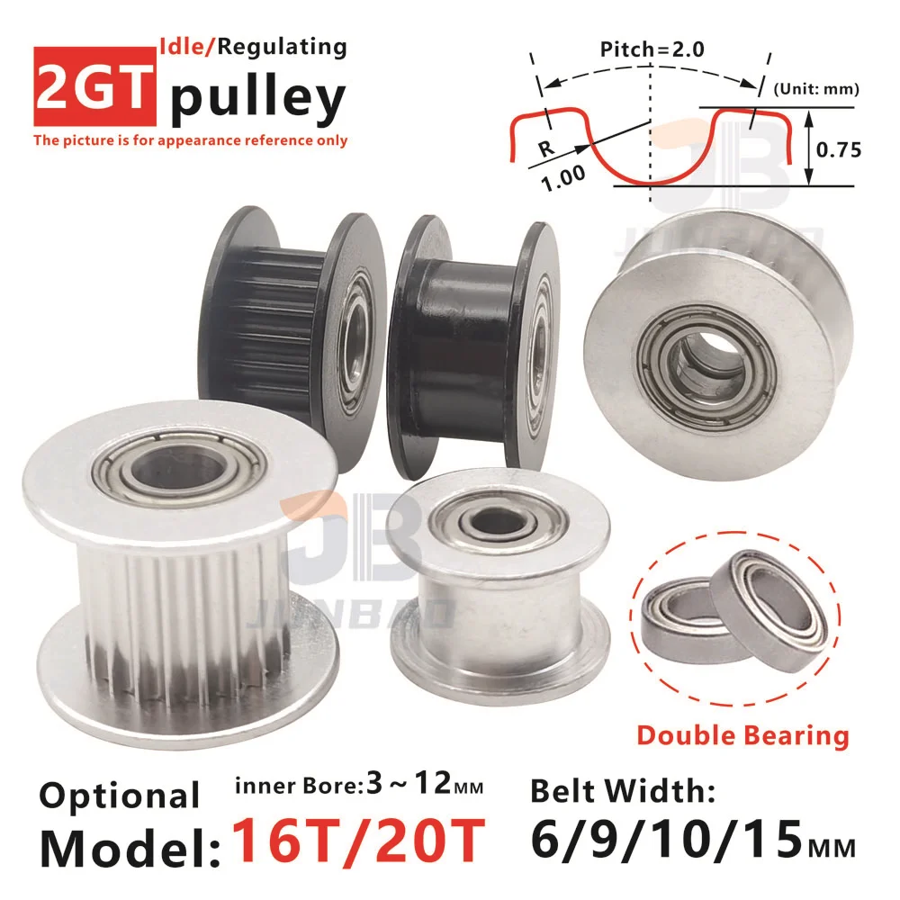 

3D Printer 2GT 16T 20 Teeth Idler Pulley Bore 3 4 5 6MM With Bearing 6 9 10 15MM GT2 Synchronous Whell Timing Pulley idle Gear