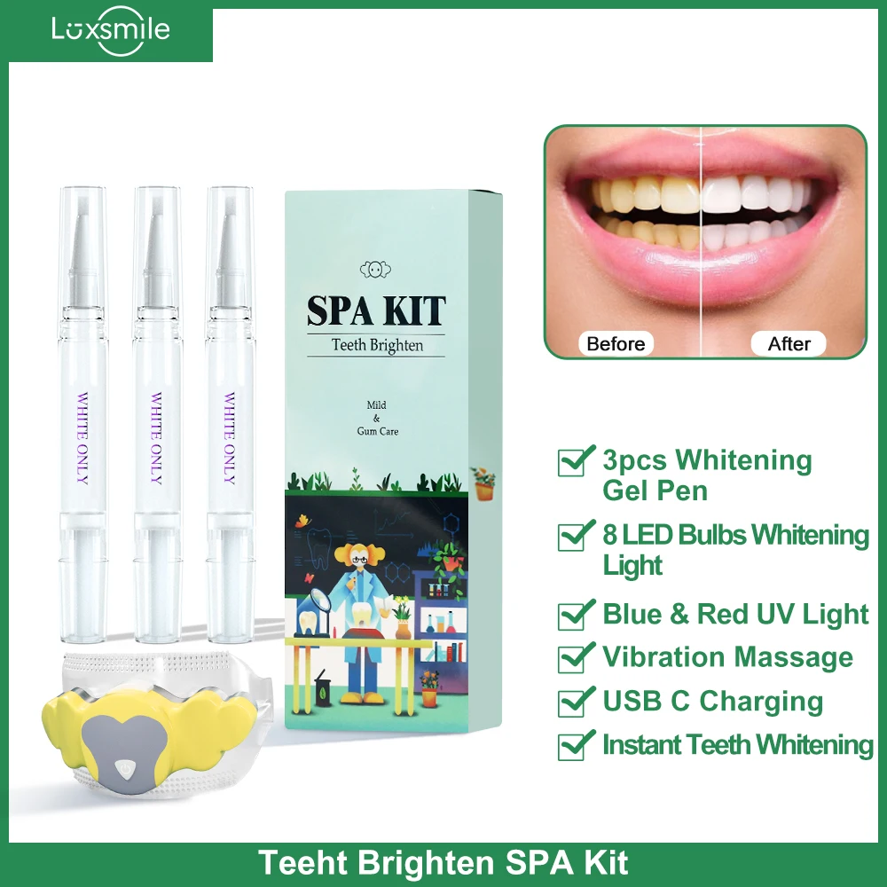 Teeth Whitening Kit with Vibration Massage LED Whitening Light 35% Peroxide Home Use Teeth Bleaching Oral Gel Kit