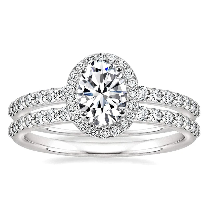 Huitan AA Crystal Cubic Zirconia 2Pcs Women Rings Luxury Silver Color Wedding Accessories Temperament Elegant Female Jewelry