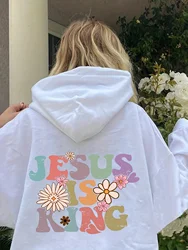 Jesus Is King Letter Print Hooded Christian Hoodie Women Four Seasons Clothes Plus Size Sweatshirt Female Comfortable Pullover