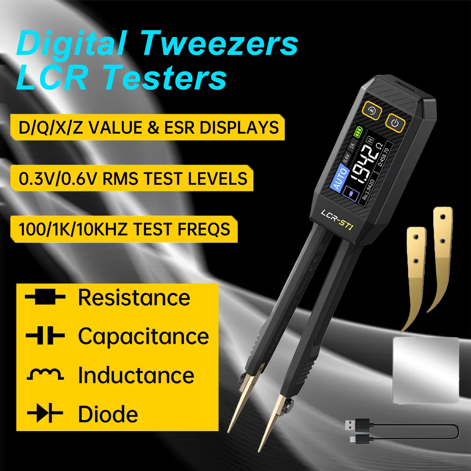 FNIRSI LCR-ST1 Мини-умный пинцет LCR SMD ESR тестер сопротивления емкости индуктивность непрерывность диод тест инструменты для измерения FNIRSI LCR-ST1 Мини-умный пинцет LCR SMD ESR тестер сопротивления емкости индуктивность непрерывность диод тест инструменты для измерения