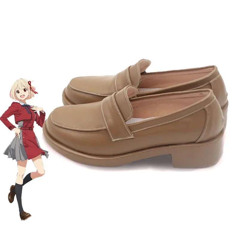 Lycoris Recoil Nishikigi Chisato Cosplay Shoes PU Leather School Shoes Halloween Carnival Boots Big Size Custom Made
