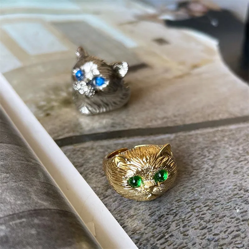 

Vintage 3D Engraved Cat Metal Cat Ring for Women Cute Animals Adjustable Opening Rings Niche Design Jewelry Gifts