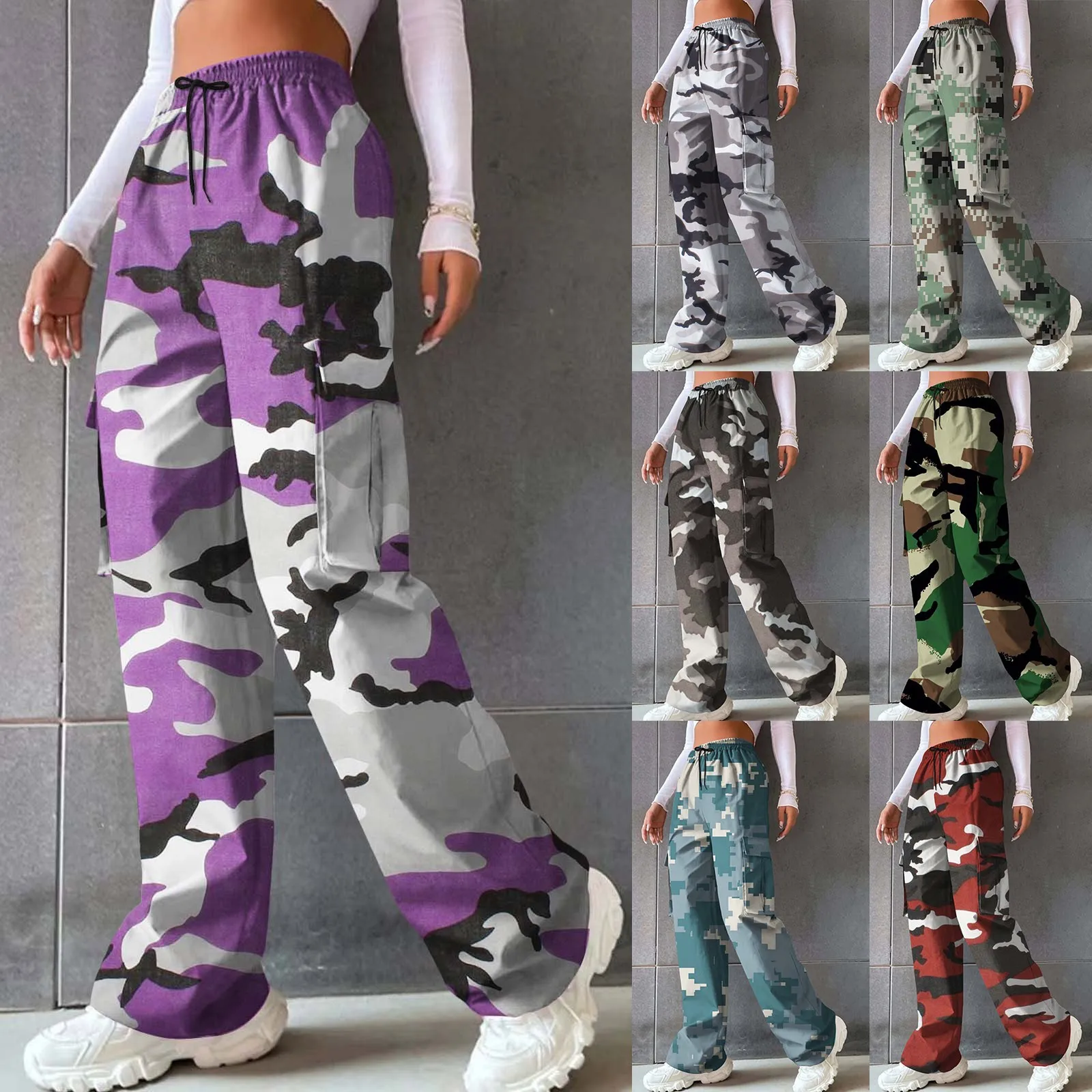 Women's Ladies Cargo Trousers Pants Casual Pants Camouflage Jeans Pencil Pants Vintage Harajuku Cargo Pants Streetwear