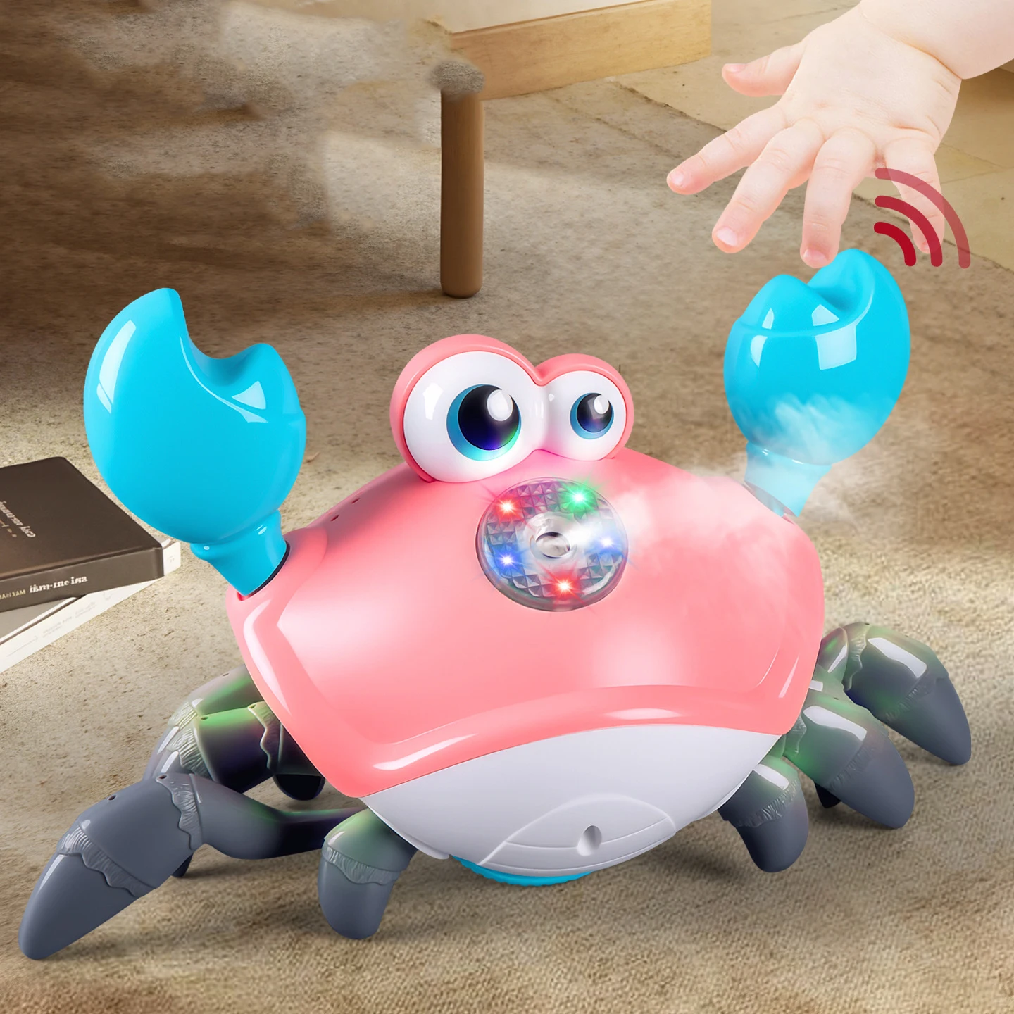 Dança caranguejo fugir brinquedo para bebês engatinhando som interativo luz música spray escapar caranguejos crianças brinquedos aniversário presente de natal