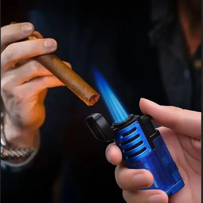 Men 3 Blue Flame Cigar Lighter Windproof Butane Gas Cigars Lighters Direct Spray Gun Jet Lighter Welding Torch Cigarette Smoking