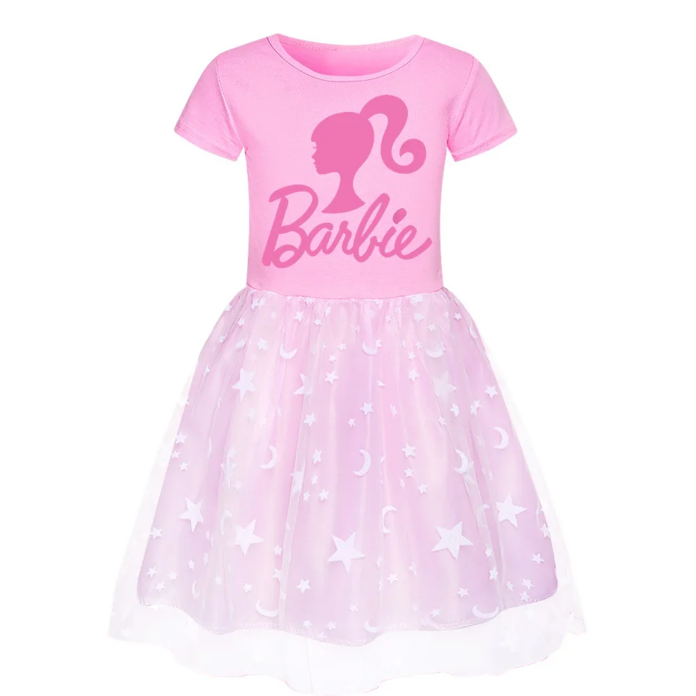 Kawaii Barbie Children Princess Dress Summer Anime Cartoon Kids Girls Lace Mesh Tutu Skirt Baby Birthday Party Dresses Gifts Toy