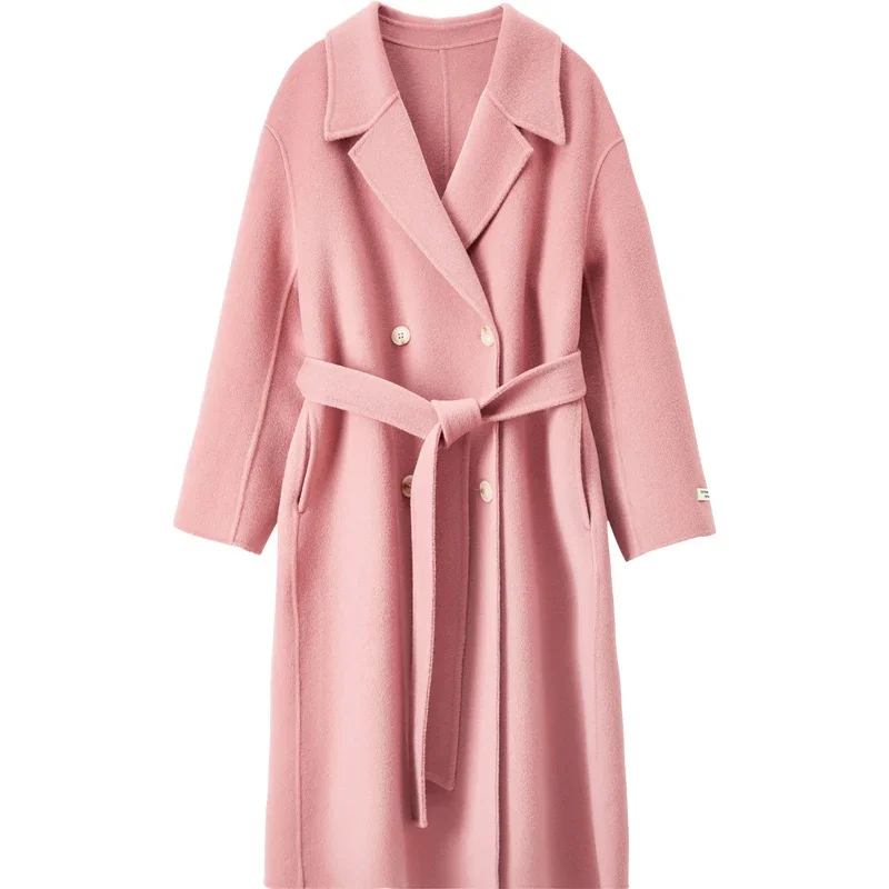 SENTUBILA abrigo mujer 100% lana 2025 invierno estilo coreano recto doble cara grueso cálido abrigo de longitud media W44O56769X