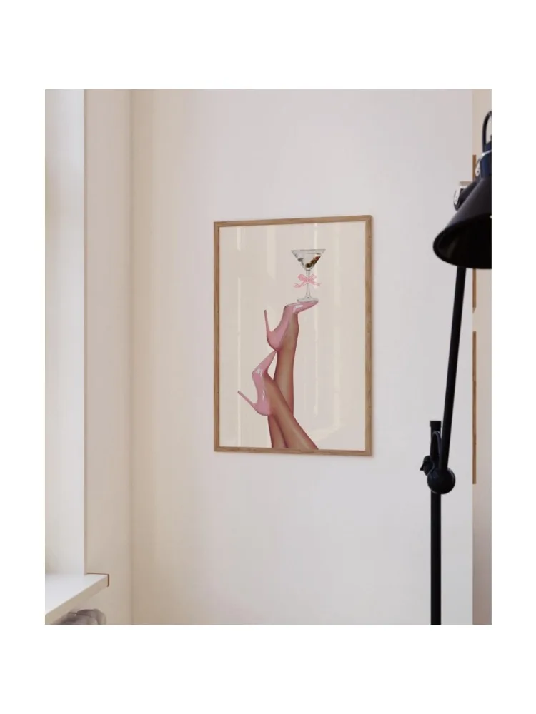 Décoration murale de Cocktail rose bébé rétro sans cadre, 1 pièce, affiche d'impression artistique, décor esthétique, décor de chambre à coucher et d'appartement