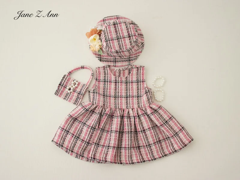 Small Fragrant elegant lady Set Hat Handbag dress Newborn Children Baby girls Shooting Clothes and Props