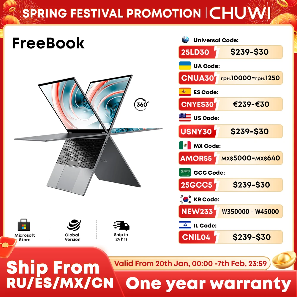 CHUWI FreeBook Intel N100 Laptop Tablet 2 w 1 13.5 "2K IPS FHD Wyświetlacz 12 GB RAM 512 GB SSD PC WIFI 6 Windows 11 Laptopy PD ﻿   18W