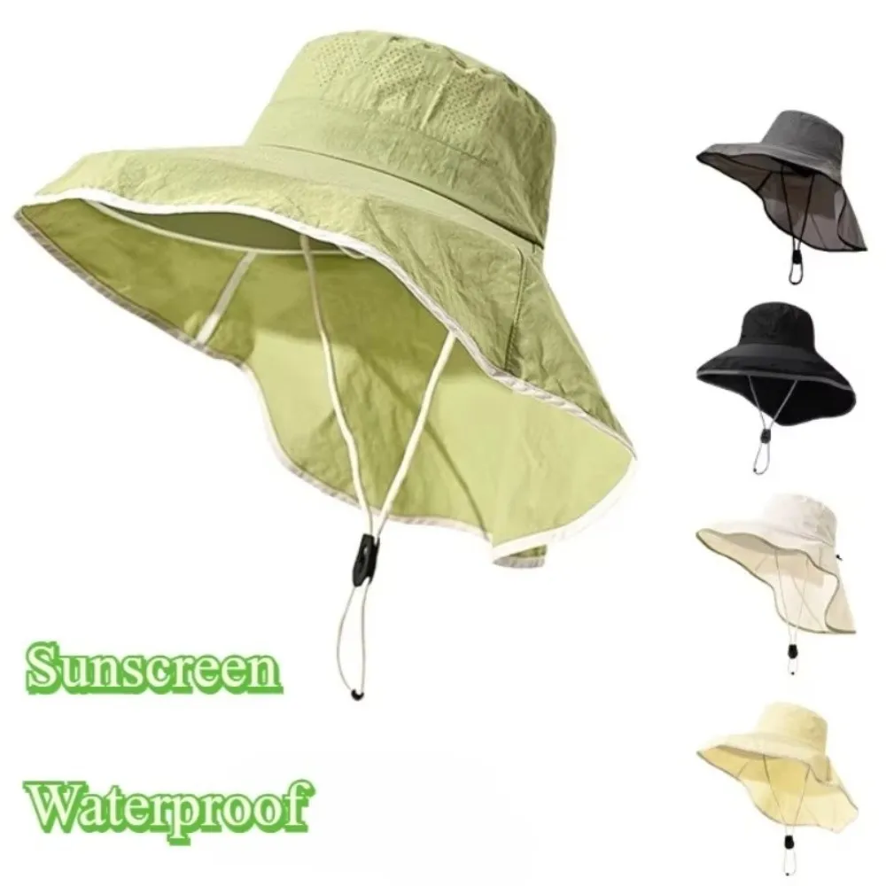 

Sun Hat Solid Color Sunshade Shawl Cap Wide brim Breathable Neck Protection Hat Thin Polyester Neck Cover Hiking Cap Travel