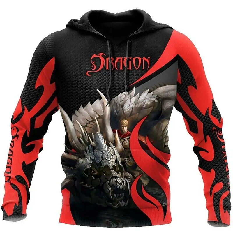 Sweats à capuche à motif de dragon 3D pour hommes, pull à col rond, manteau de loisirs, vestes de style hip hop, imprimé animal,