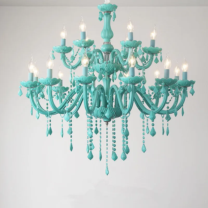Oufula European Green Crystal Chandelier Luxury Children's Room Living Room Restaurant Bedroom Cafe Clothing Store Pendent Lamp