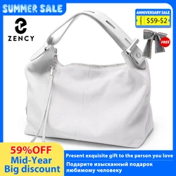Zency-Grand Sac à Main en Cuir group pour Femme, Fourre-Tout Ajustable, Large Sangle, Blanc, Noir, Hobo, Designer, 100%