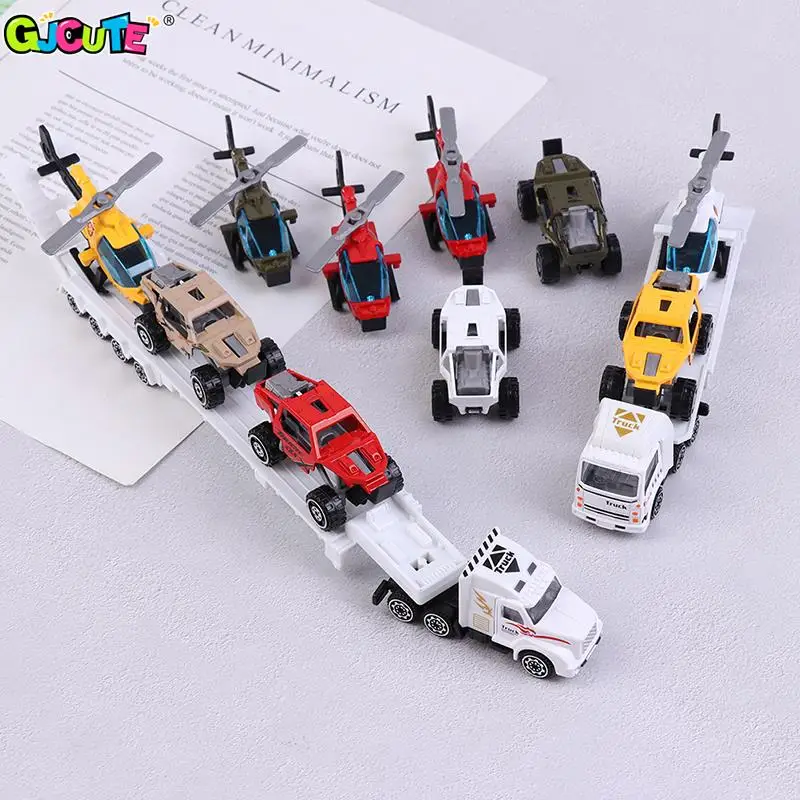 1PCS Children’s Helicopter Toy Alloy Truck Trailer Off-road Vehicle Model Military Ornaments Boy Toy Simulation Christmas Gift