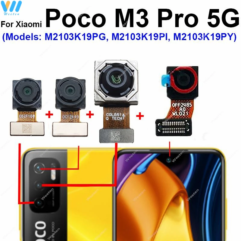 Main Front Rear Camera For Xiaomi Poco M3/Poco M3 Pro 4G/Poco M3 Pro 5G Primary Back Front Selfie Facing Camera Flex Cable Parts