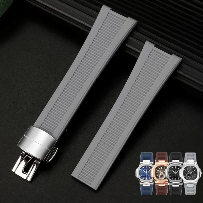 Natural Rubber Concave Watch Strap for Patek Nautilus Philippe 5711/5712/5726/5980 For Men Silicone Watch Strap 25x13mm