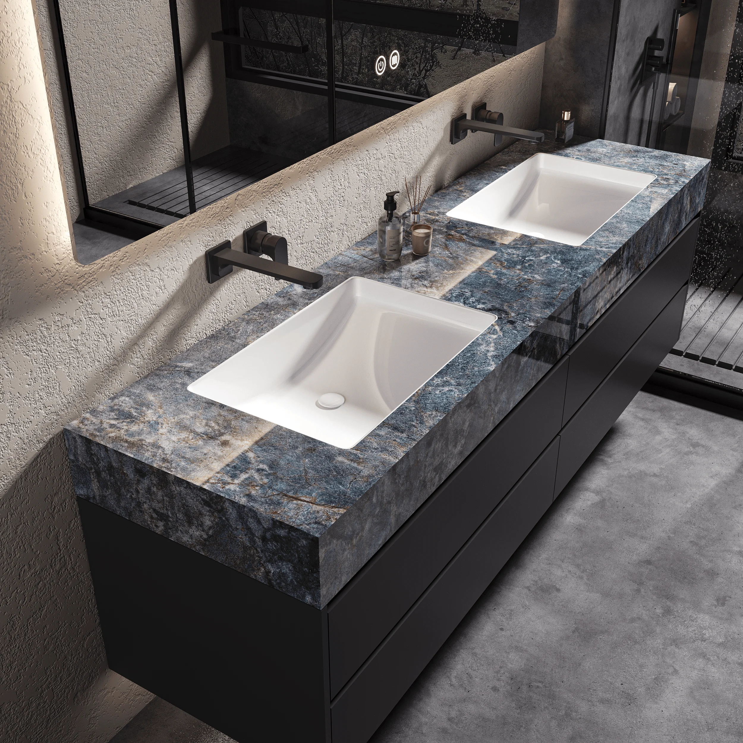60-inch Luxury Double-sink Bathroom Vanity Cabinet Set for Hotel Villa or Apartment
