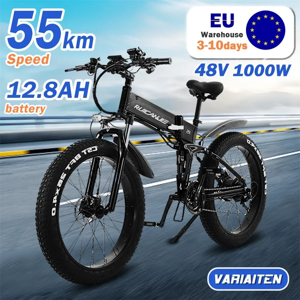 

26 Inch Folding Electric Bike: 1000W Motor, 48V 12.8AH, 4.0 Wide Tires for Snow/Mountain, Aluminum Frame Adult Electric Bike R5