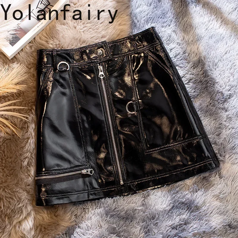 Real Sheepskin Leather Skirts for Women Summer 2024 Female High Waist Skirt Motorcycle Women's Short Skirt Saias Zjt2462