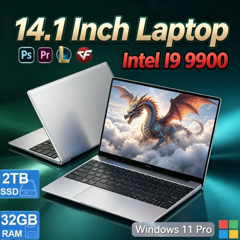 Best Seller 14.1 Inch Portable Ultrabook Intel Core i9‑9900 Windows 11 32GB RAM 2TB SSD High Capacity Laptop For Student Work