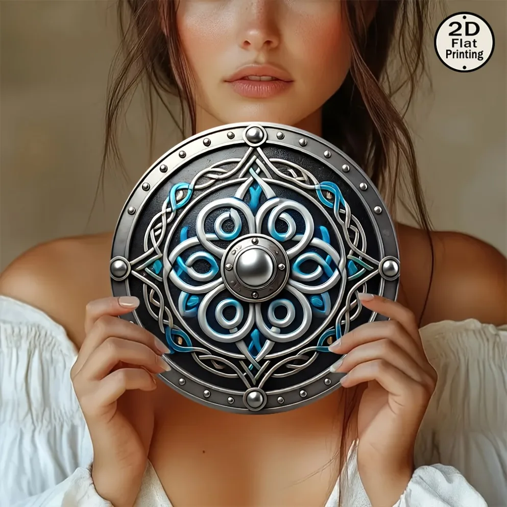 Viking Shield Metal Sign - Celtic Myth Themed Plaque, Vintage Design for Home & Office Decor, Ideal Gift for Indoor Outdoor Use