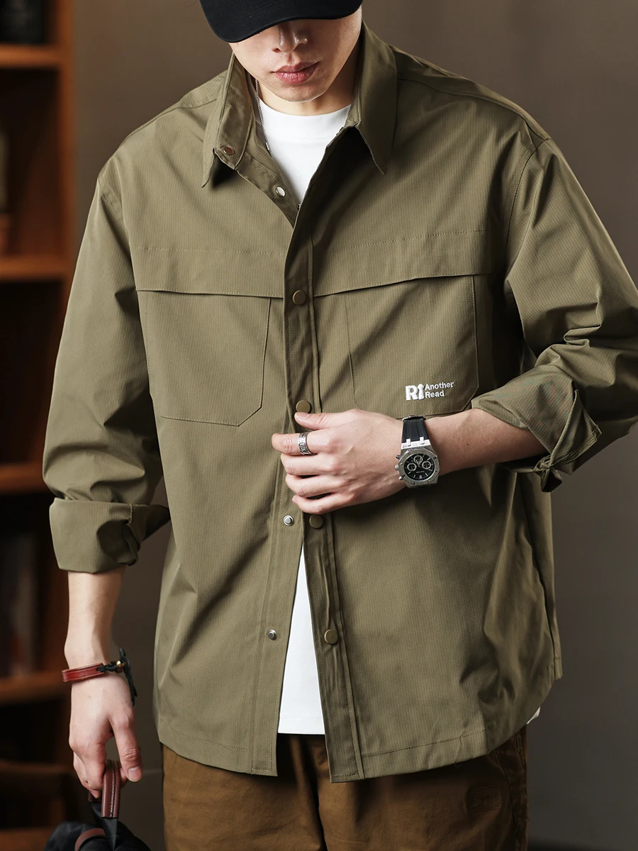 

Retro Japanese Sle Long Sve Casual irt Men's Loose Fit Faion Brand Autumn New Loose Casual Collar ket irt