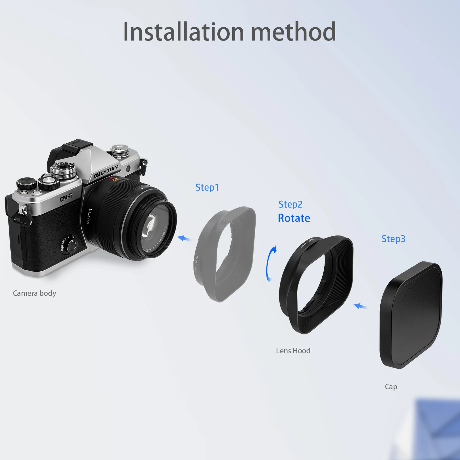 Haoge quadratische Gegenlichtblende aus Metall mit Metall-Objektivdeckel für Panasonic LEICA DG SUMMILUX 25 mm f/1,4 ASPH-Objektiv dg25 25 mm F1,4 H-X025