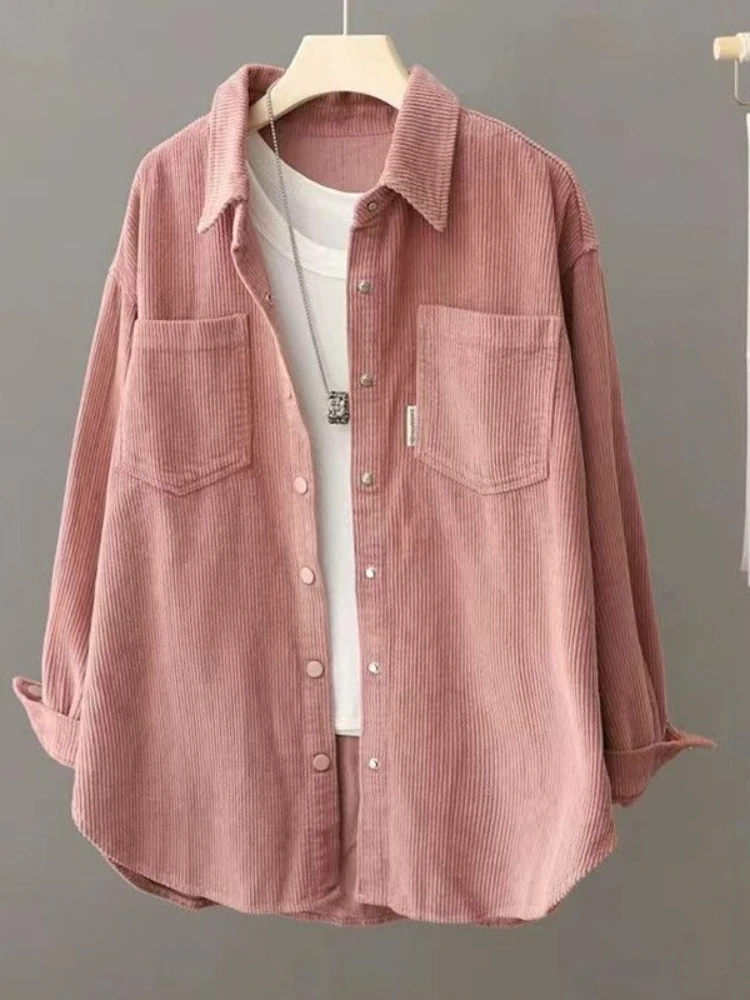 Stylish Women's Thick Corduroy Shirt Jacket with Vintage Design for Autumn and Winter Female Single Breasted Long Sleeve Coat