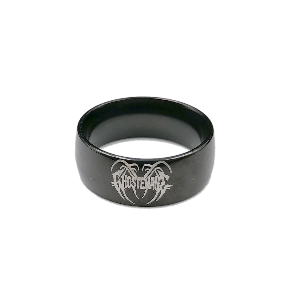 GHOSTEMANE LOGO Stainless Steel Black Smooth Rings For Mens 8-12#