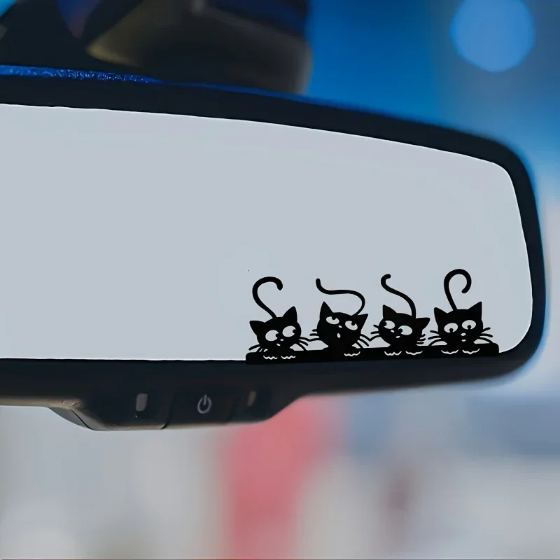 1PC/2Pcs Four Cute Playful Peeking Kittens Vinyl Rearview Mirror Stickers, Multifunctional Decals for Car DIY Exterior Decor