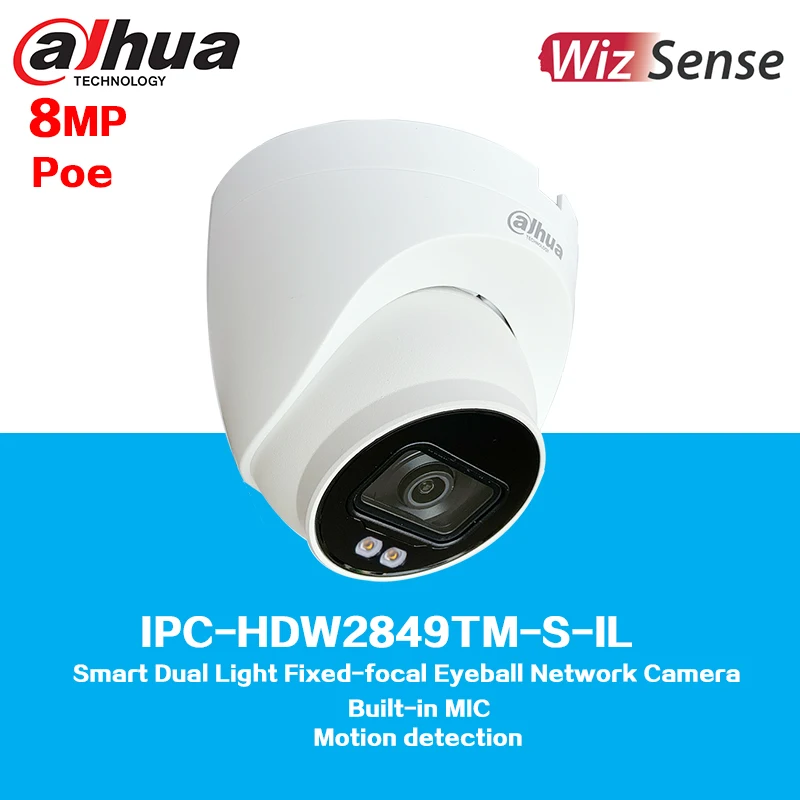 New Dahua IPC-HDW2849T-S-IL 8MP Smart Dual Light Fixed-focal Eyeball WizSense Network Camera,  Built in Mic, SMD Plus, IP67