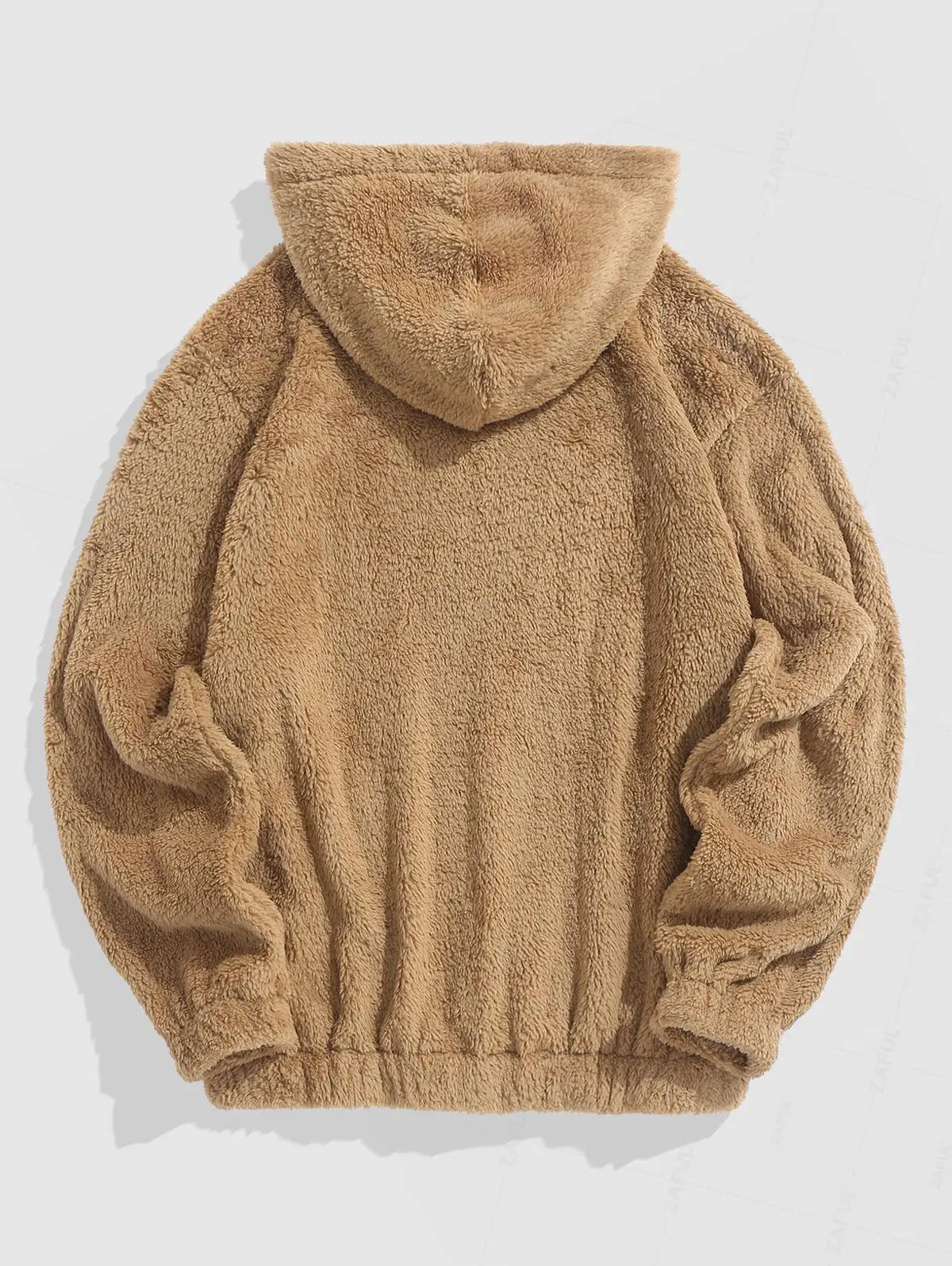 ZAFUL Bear Terry Embroidered Pullover Fluffy Faux Fur Teddy Hoodie